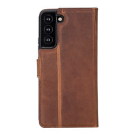 Magic Magnetic Detachable Leather RFID Blocker Wallet Case for Samsung Galaxy S22 (6.1") - BROWN