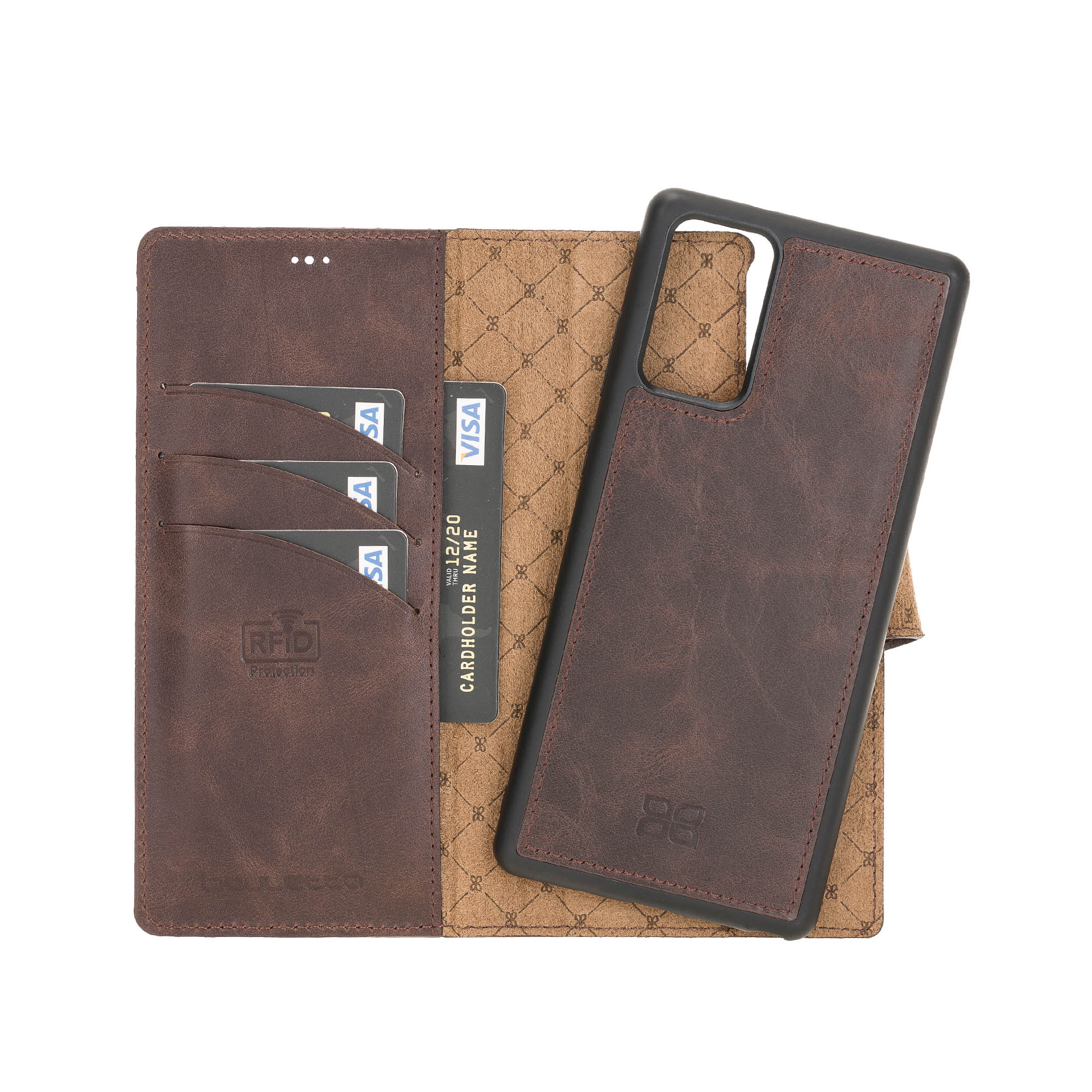Magic Magnetic Detachable Leather Wallet Case with RFID for Samsung Galaxy Note 20 / Note 20 5G (6.7") - BROWN - saracleather