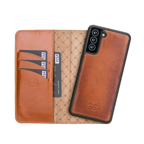 Magic Magnetic Detachable Leather Wallet Case with RFID for Samsung Galaxy S21 5G (6.2") - EFFECT BROWN - saracleather