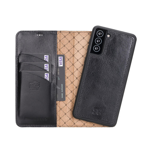 Magic Magnetic Detachable Leather Wallet Case with RFID for Samsung Galaxy S21 Plus 5G (6.7") - BLACK - saracleather