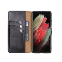 Wallet Folio Leather Case with RFID for Samsung Galaxy S21 Ultra 5G (6.8") - BLACK - saracleather