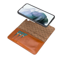 Magic Magnetic Detachable Leather RFID Blocker Wallet Case for Samsung Galaxy S22 (6.1") - EFFECT TAN