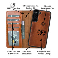 Magic Magnetic Detachable Leather RFID Blocker Wallet Case for Samsung Galaxy S22 Plus (6.6") - EFFECT BROWN