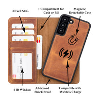 Liluri Magnetic Detachable Leather Wallet Case for Samsung Galaxy S22 Plus (6.6") - TAN