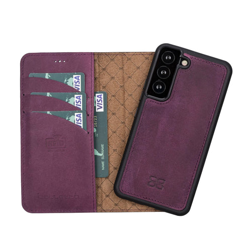 Magic Magnetic Detachable Leather RFID Blocker Wallet Case for Samsung Galaxy S22 Plus (6.6") - PURPLE