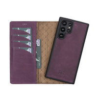 Magic Magnetic Detachable Leather RFID Blocker Wallet Case for Samsung Galaxy S22 Ultra (6.8") - PURPLE