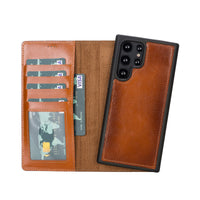 Magic Magnetic Detachable Leather RFID Blocker Wallet Case for Samsung Galaxy S22 Ultra (6.8") - EFFECT BROWN
