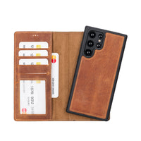 Liluri Magnetic Detachable Leather Wallet Case for Samsung Galaxy S22 Ultra (6.8") - TAN