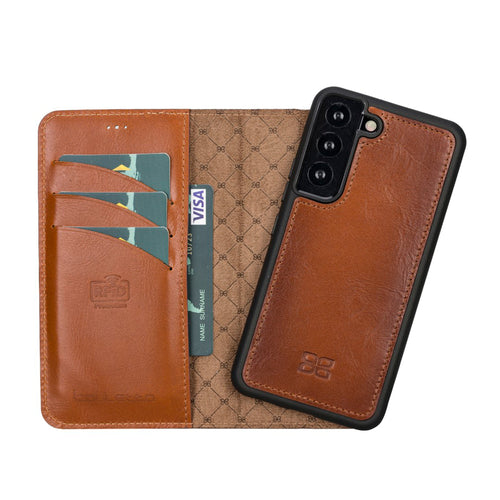 Magic Magnetic Detachable Leather RFID Blocker Wallet Case for Samsung Galaxy S22 (6.1") - EFFECT TAN