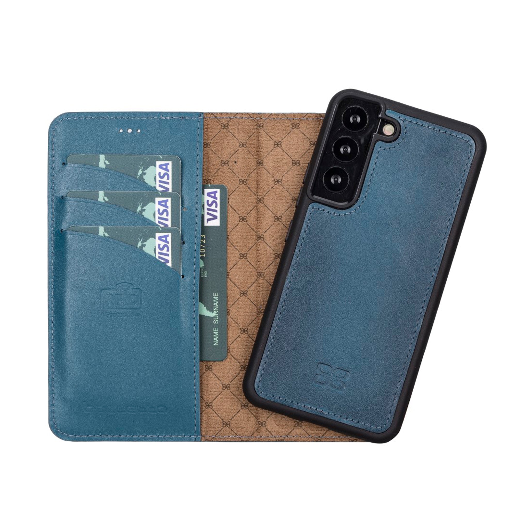 Magic Magnetic Detachable Leather RFID Blocker Wallet Case for Samsung Galaxy S22 (6.1") - BLUE