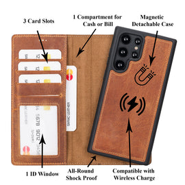 Liluri Magnetic Detachable Leather Wallet Case for Samsung Galaxy S23 Ultra (6.8