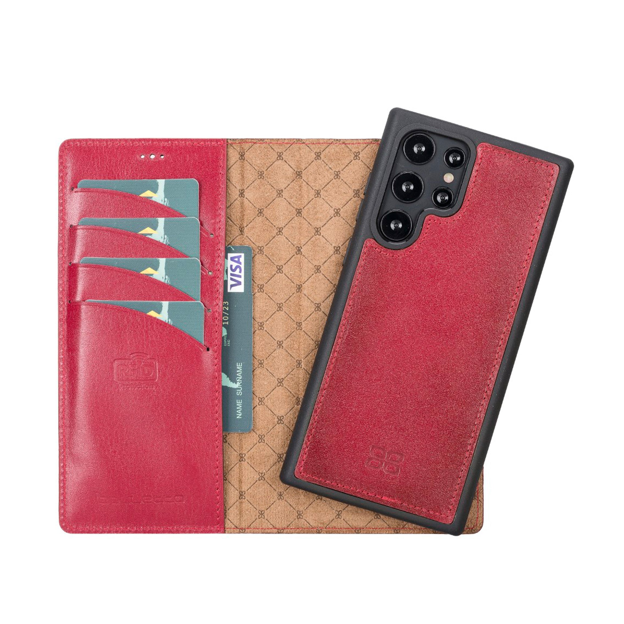 Magic Magnetic Detachable Leather RFID Blocker Wallet Case for Samsung Galaxy S22 Ultra (6.8") - RED
