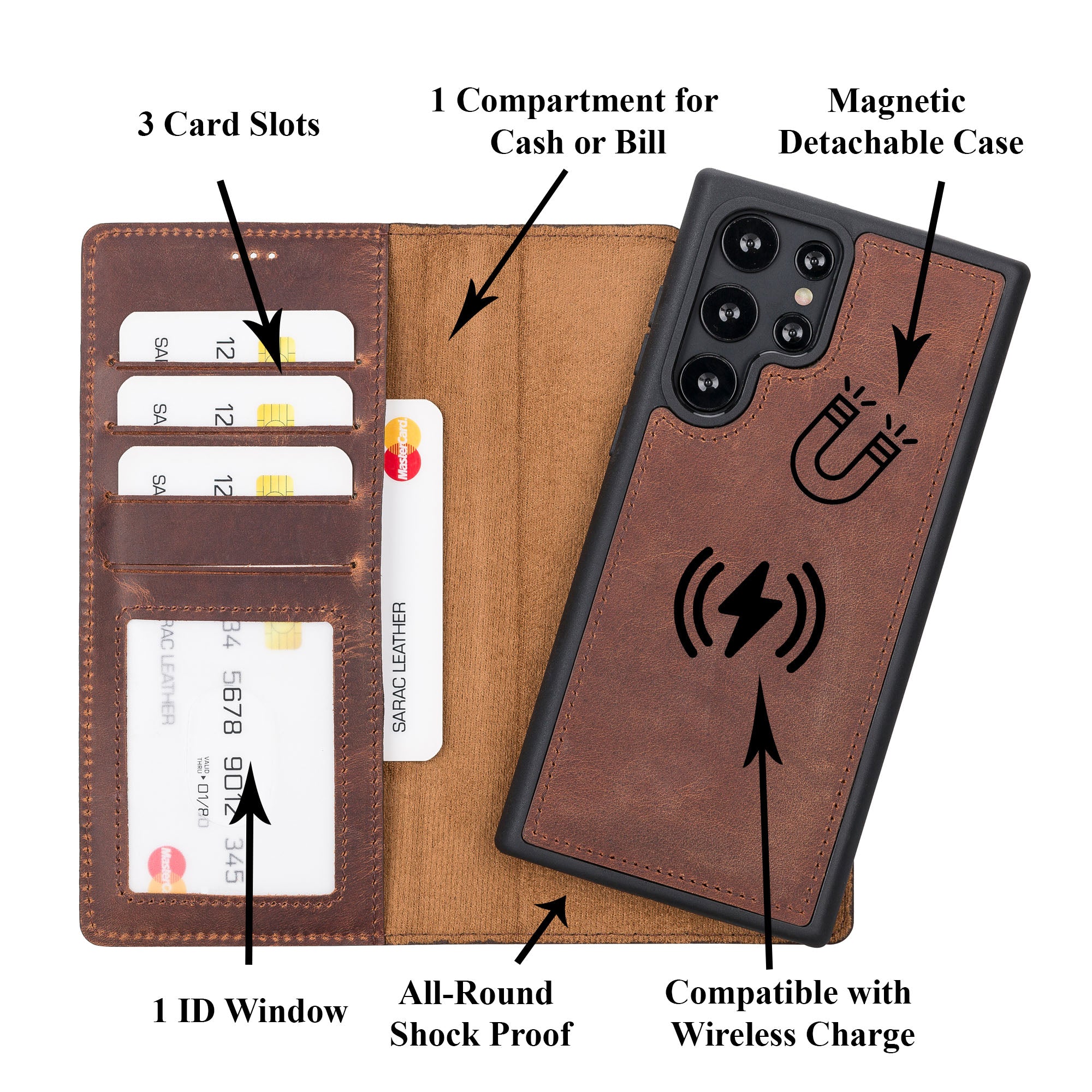 Liluri Magnetic Detachable Leather Wallet Case for Samsung Galaxy S22 Ultra (6.8