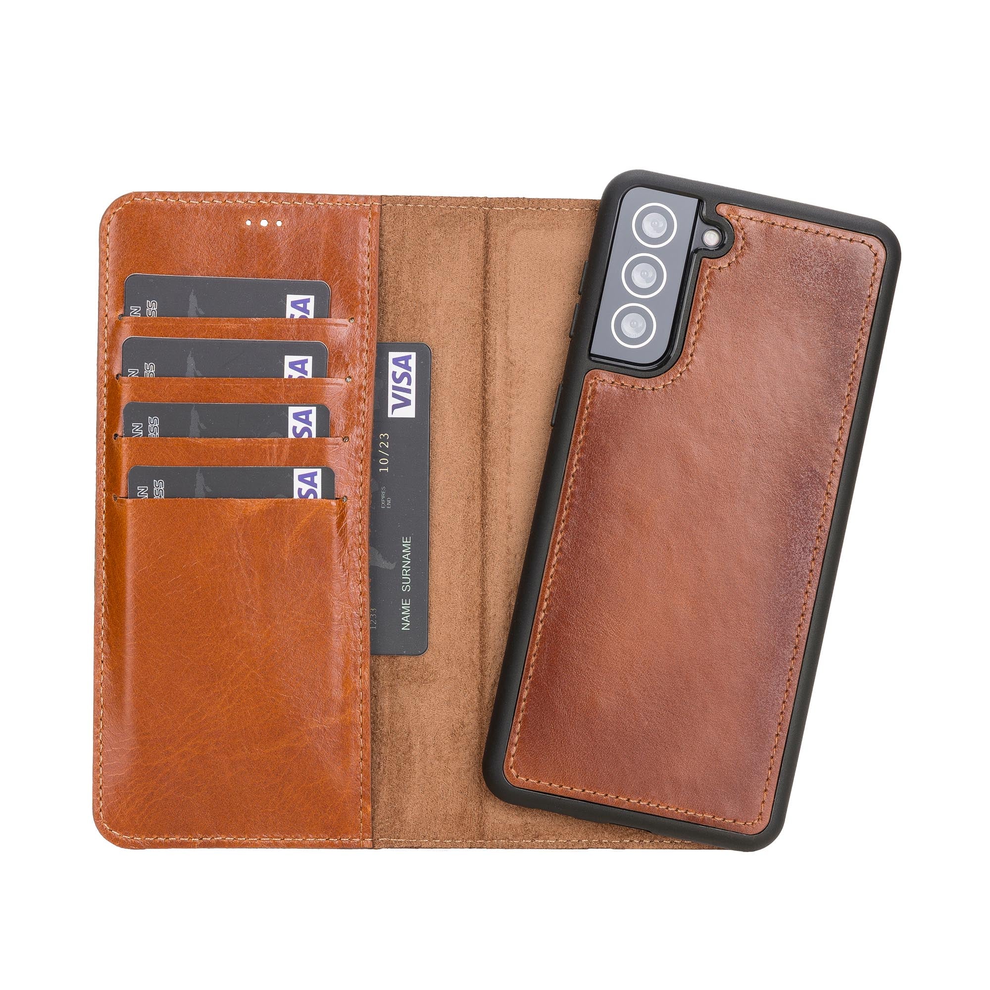 Magic Magnetic Detachable Leather Wallet Case for Samsung Galaxy S21 5G (6.2") - EFFECT BROWN - saracleather