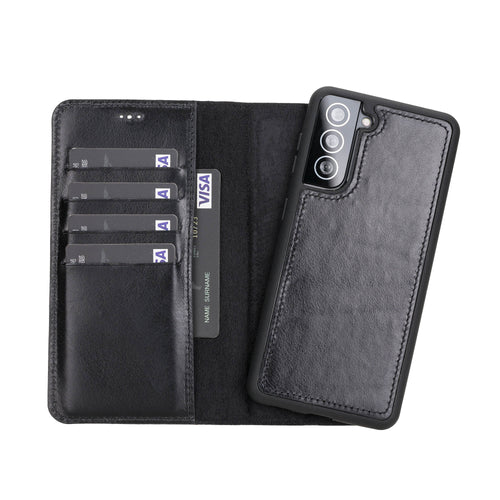 Magic Magnetic Detachable Leather Wallet Case for Samsung Galaxy S21 5G (6.2") - BLACK - saracleather