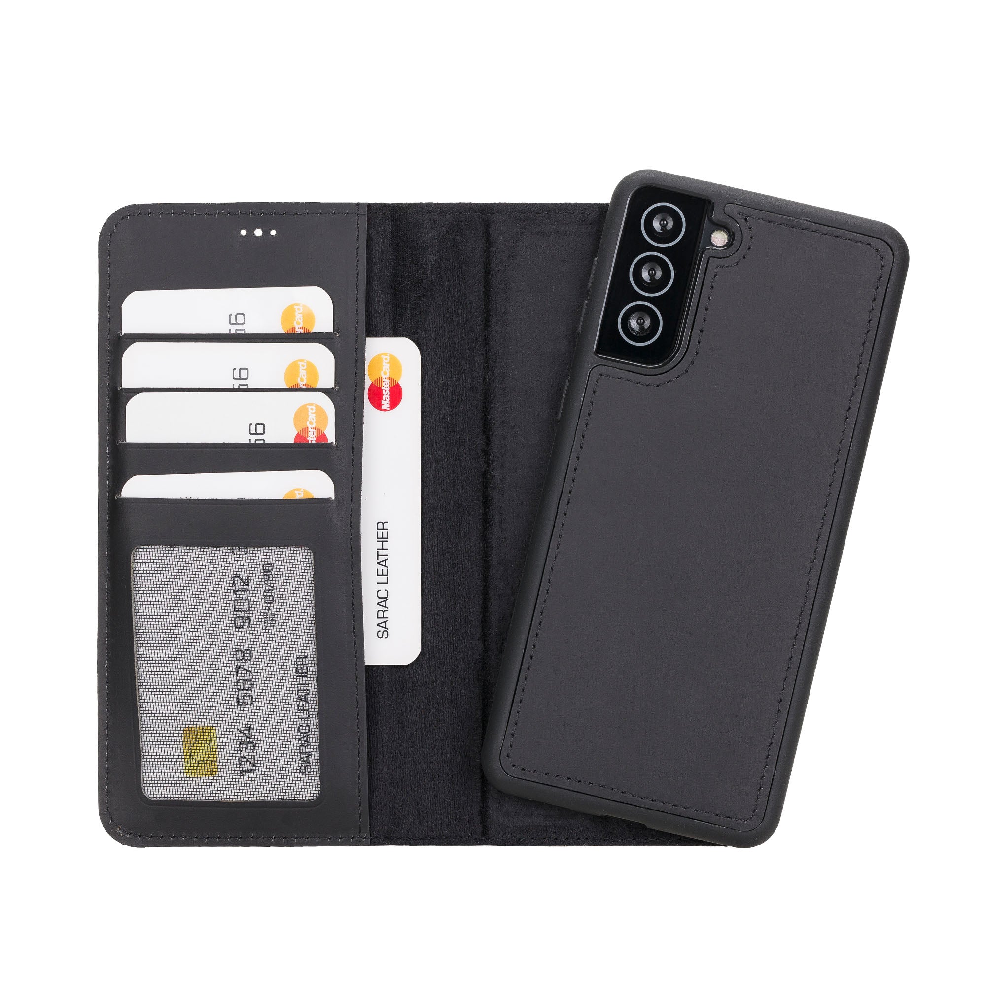 Liluri Magnetic Detachable Leather Wallet Case for Samsung Galaxy S21 Plus 5G (6.7") - BLACK - saracleather