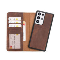 Liluri Magnetic Detachable Leather Wallet Case for Samsung Galaxy S21 Ultra 5G (6.8") - BROWN - saracleather