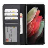 Liluri Magnetic Detachable Leather Wallet Case for Samsung Galaxy S21 Ultra 5G (6.8") - BLACK - saracleather
