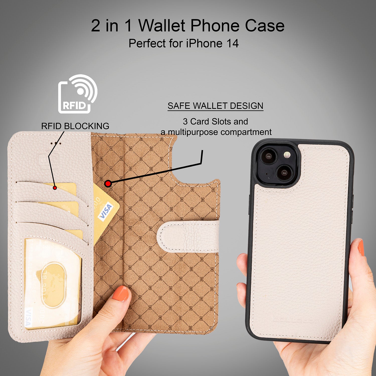 Magic Magnetic Detachable Leather Wallet Case with RFID for iPhone 14 Plus (6.7