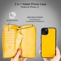 Pouch Magnetic Detachable Leather Wallet Case for iPhone 14 Plus (6.7") - MUSTARD