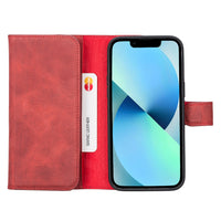 SANTA Magnetic Detachable Leather Wallet Case for iPhone 14 Plus (6.7") - RED