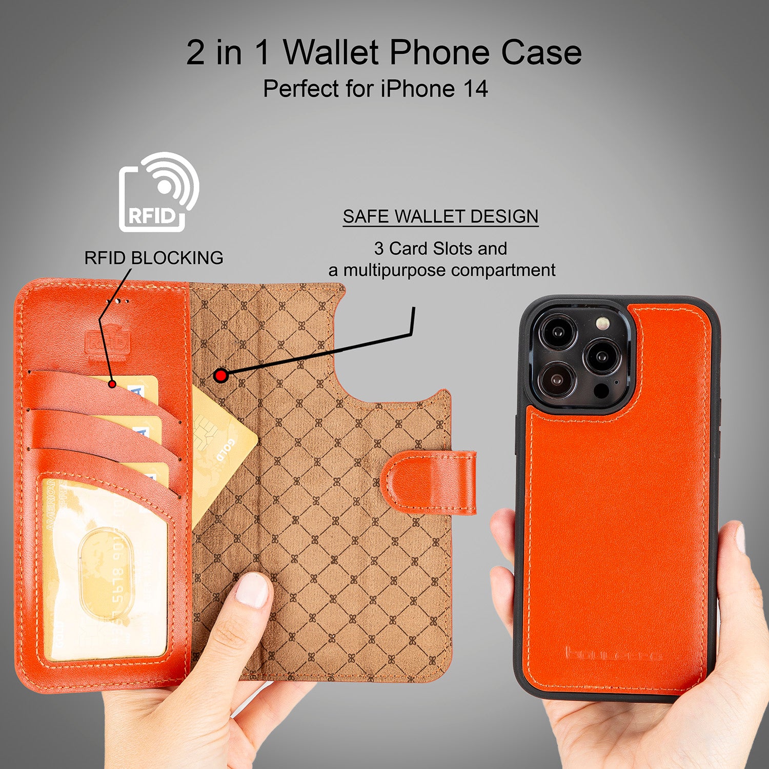 Magic Magnetic Detachable Leather Wallet Case with RFID for iPhone 14 Pro Max (6.7