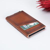 Torres RFID Blocker Mechanism Pop Up Leather Business / Credit Card Holder - RED - saracleather